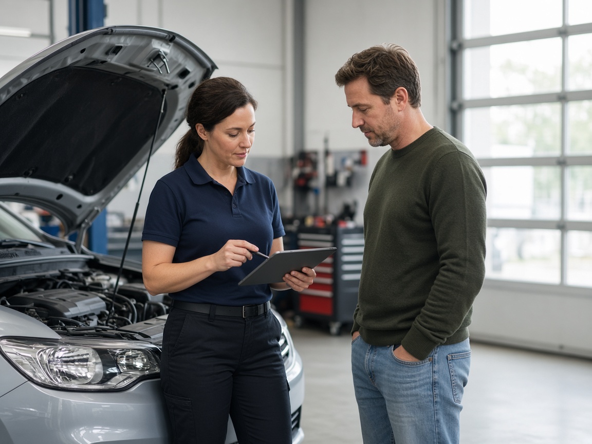 Coverage advisor reviewing a vehicle with a driver